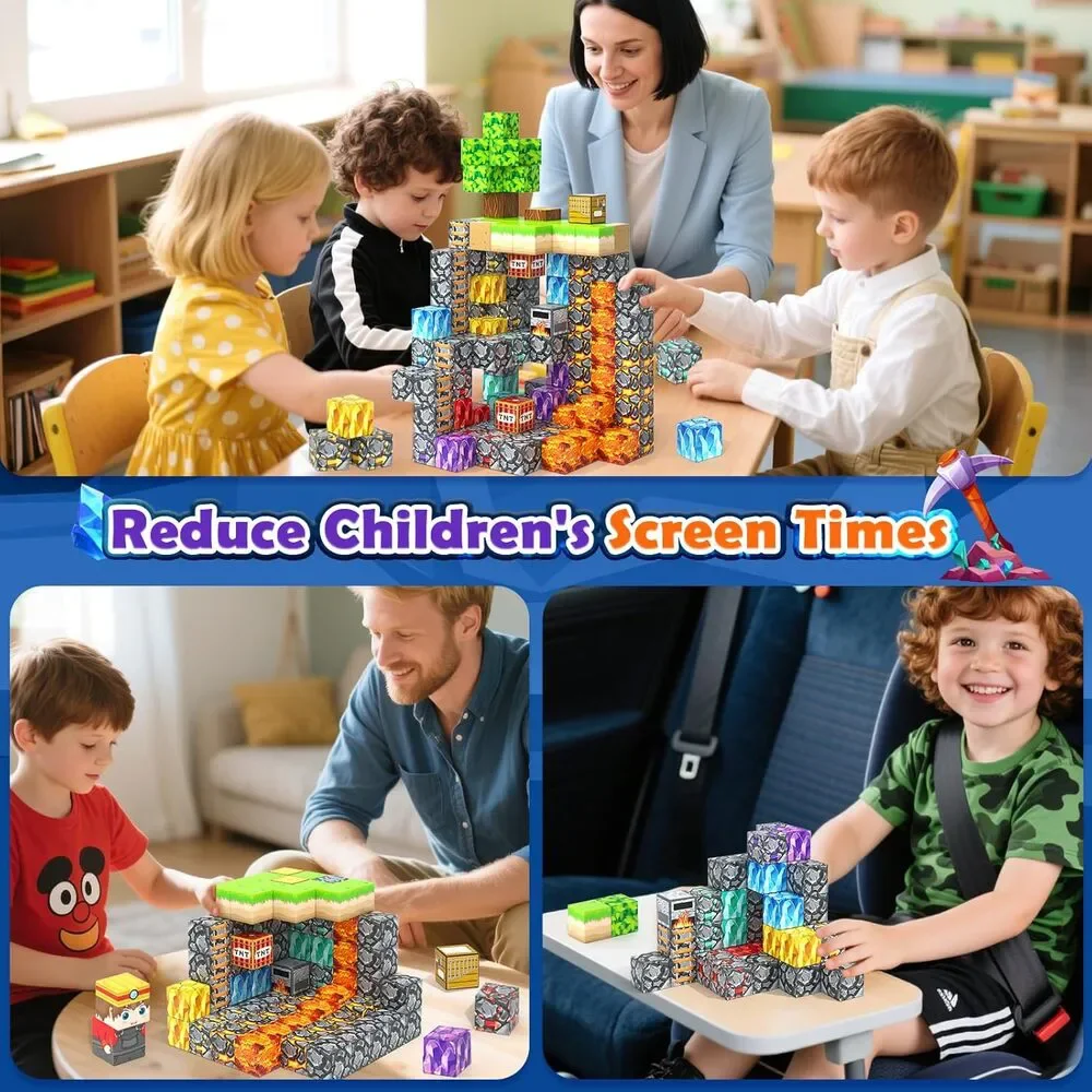 150 Magnetic Building Blocks STEM Toy, Stacking Mine World Craft Cubes, Age 3-12